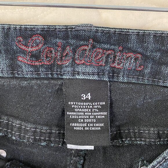 Lois Denim Long Black Jeans Size 34 Straight Leg - Picture 6 of 10
